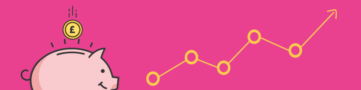 A cartoon piggy bank with a graph showing budget increases